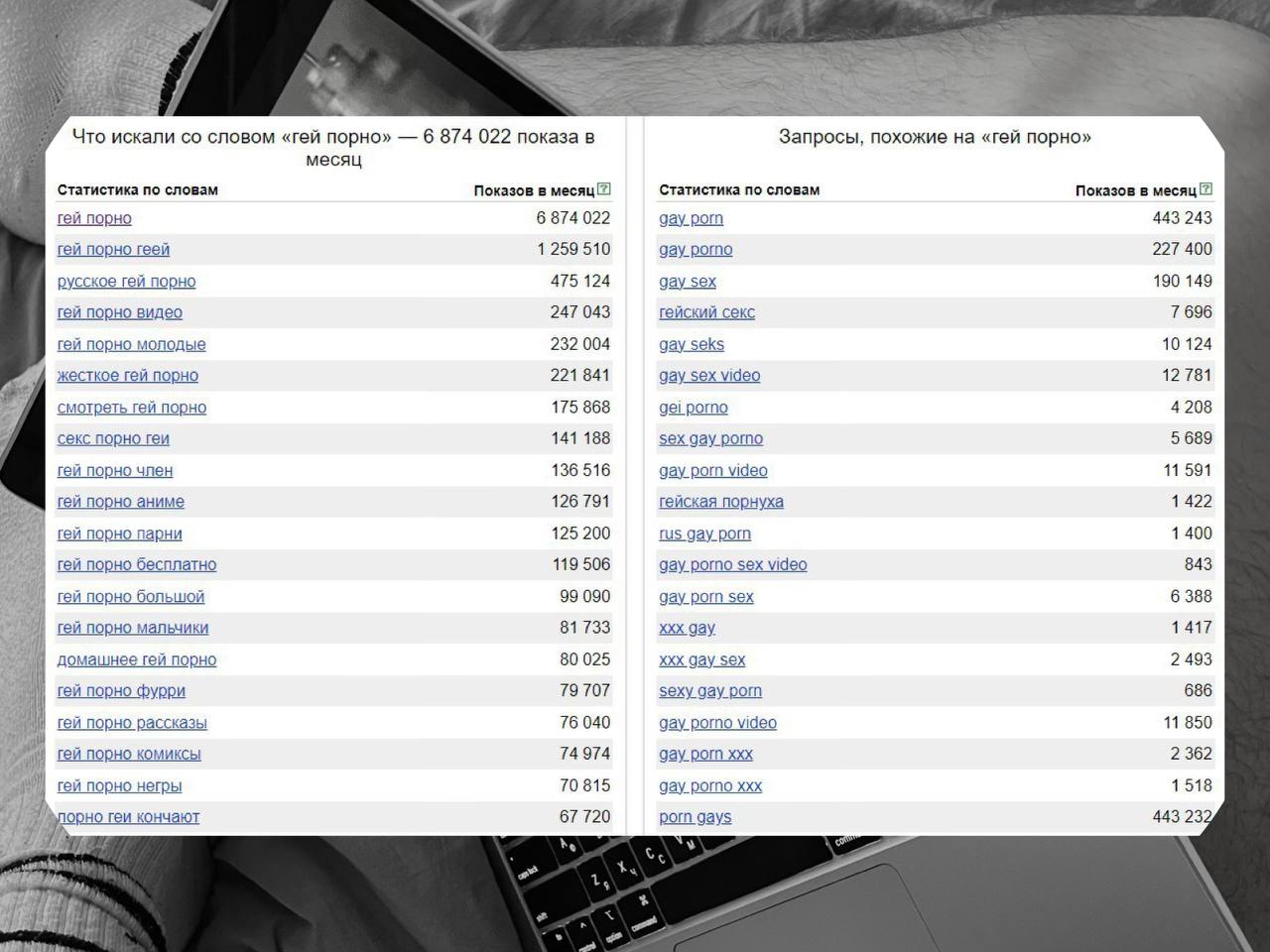 Статистика запросов "гей порно" в России